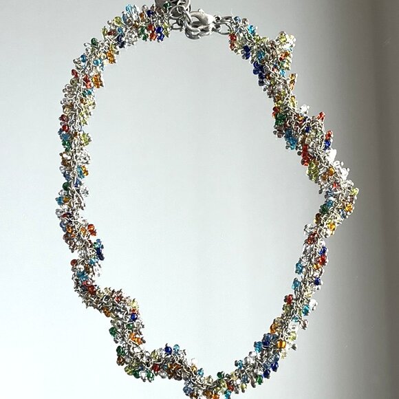 ZAD Handmade beaded multicolor statement necklace - Picture 2 of 3